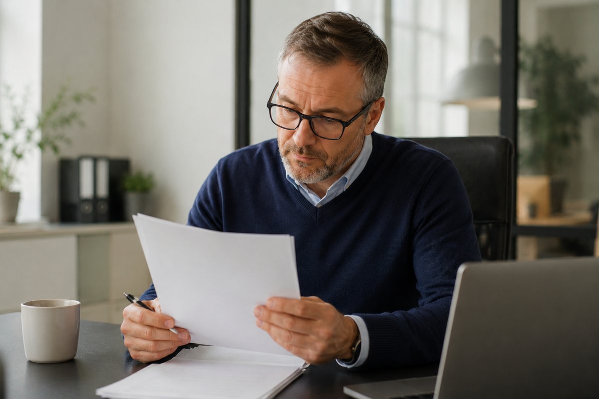 Rekryterare läser igenom en bunt CV:n vid sitt skrivbord
