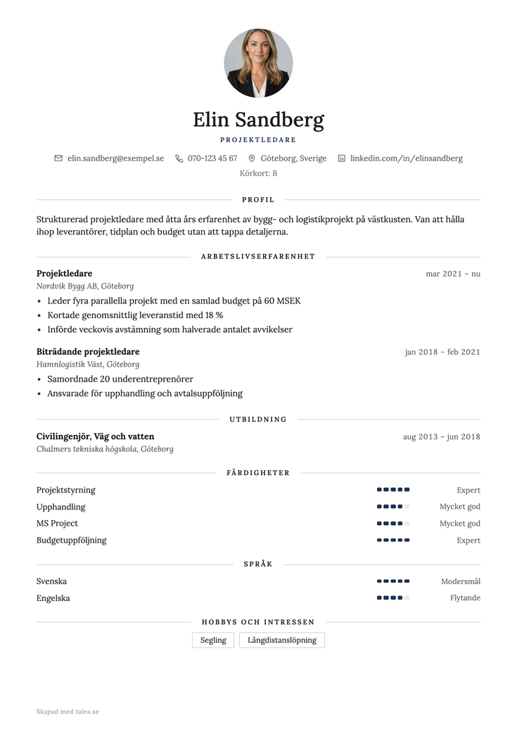 CV som speglar en LinkedIn-profil — samma rubriker, samma perioder