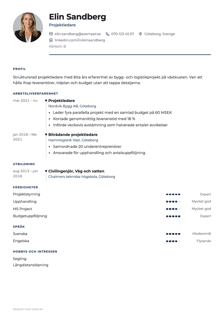 CV med tidslinje över arbetslivserfarenheten — mallen Tidslinje