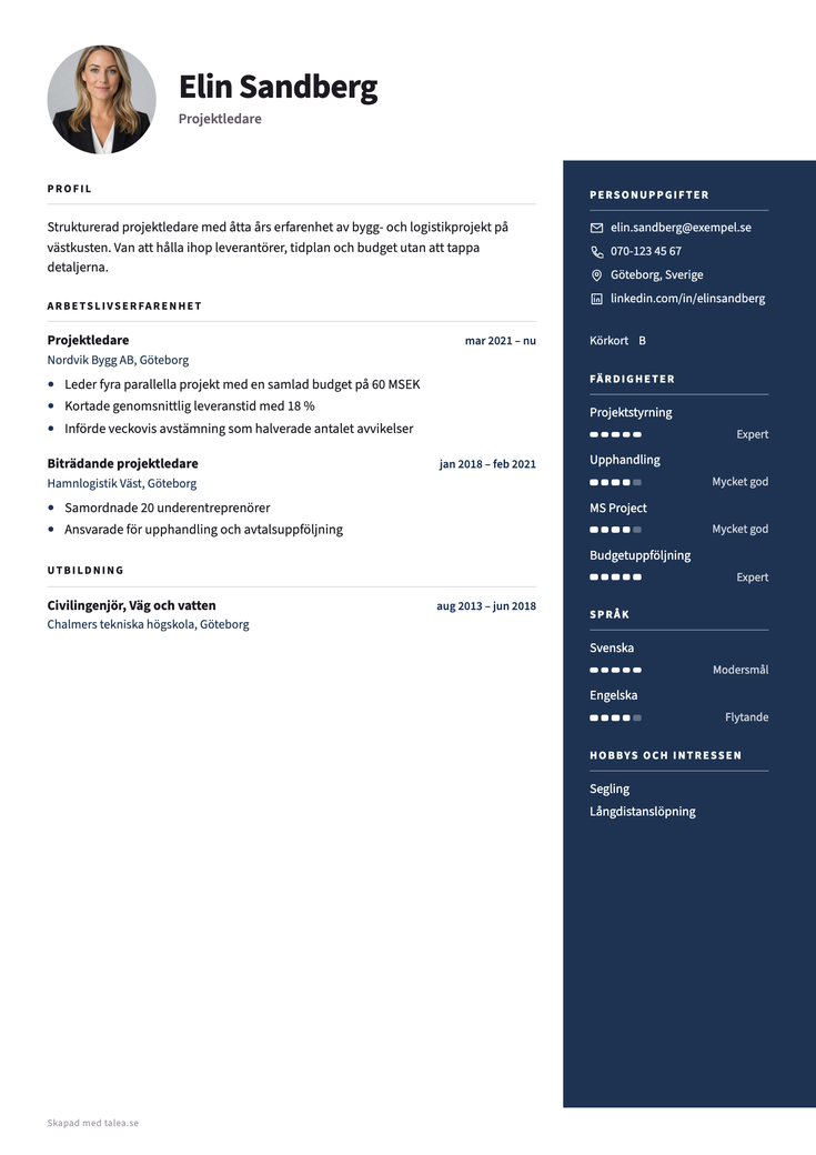 CV-exempel där anställningsformerna syns tydligt i arbetslivserfarenheten