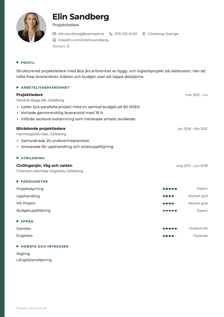 Komplett CV-exempel — mallen Kant